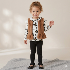 G10744TOD: Girls Faux Fur Gilet, Top & Legging Outfit (2-5 Years)