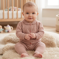 G10825NB: Baby Girls Knitted 2 Piece Outfit (0-12 Months)