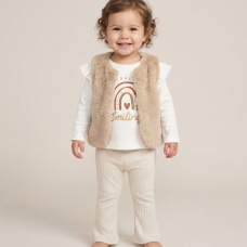 G10866INF: Baby Girls Faux Fur Gilet, Top & Legging Outfit (12-24 Months)