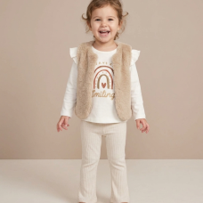 G10866TOD: Girls Faux Fur Gilet, Top & Legging Outfit (2-5 Years)
