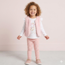 G10882TOD: Girls Faux Fur Gilet, Top & Legging Outfit (2-5 Years)