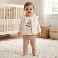 G10883INF: Baby Girls Faux Fur Gilet, Top & Legging Outfit (12-24 Months)