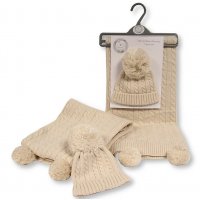 GP-25-1219T: Baby Pompom Wrap and Hat Set- Taupe