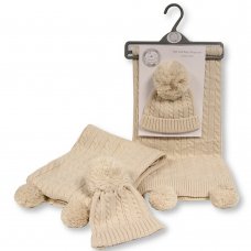 GP-25-1219T: Baby Pompom Wrap and Hat Set- Taupe
