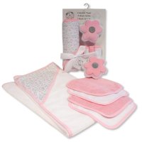 GP-25-1275P: Baby Floral 6 Piece Hooded Towel, Washcloths & Wash Sponge Set