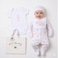 H12759NB: Baby Girls Happy Little Baby 6 Piece Mesh Bag Gift Set (NB-6 Months)