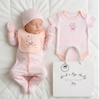 H13290NB: Baby Girls Floral 6 Piece Mesh Bag Gift Set (NB-6 Months)