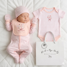 H13290NB: Baby Girls Floral 6 Piece Mesh Bag Gift Set (NB-6 Months)
