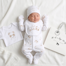 H13292NB: Baby Unisex Animals 6 Piece Mesh Bag Gift Set (NB-6 Months)