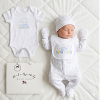 H13294NB: Baby Boys 6 Piece Mesh Bag Gift Set- Best Little Brother (NB-6 Months)