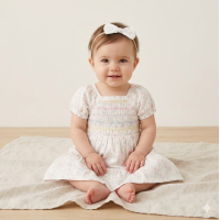 H14290INF: Baby Girls Smocked Dress & Headband Set (9-24 Months)