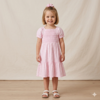 H14291TOD: Girls Smocked Dress & Scrunchie Set (2-4 Years)