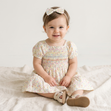 H14292INF: Baby Girls Smocked Dress & Headband Set (9-24 Months)