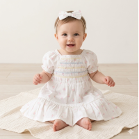 H14293INF: Baby Girls Smocked Dress & Headband Set (9-24 Months)