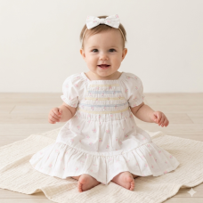 H14293INF: Baby Girls Smocked Dress & Headband Set (9-24 Months)