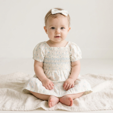 H14294INF: Baby Girls Smocked Dress & Headband Set (9-24 Months)