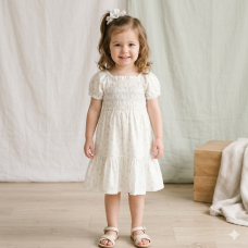 H14294TOD: Girls Smocked Dress & Scrunchie Set (2-4 Years)