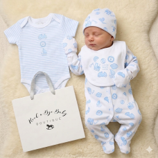 H14430NB: Baby Boys "Little Boys Love" 6 Piece Mesh Bag Gift Set (NB-6 Months)
