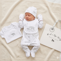 H15227NB: Baby Unisex Elephant 6 Piece Mesh Bag Gift Set (NB-6 Months)