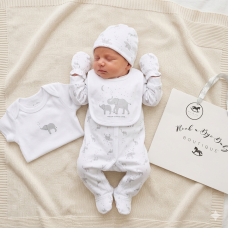 H15227NB: Baby Unisex Elephant 6 Piece Mesh Bag Gift Set (NB-6 Months)