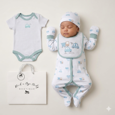 H15229NB: Baby Boys Transport 6 Piece Mesh Bag Gift Set (NB-6 Months)