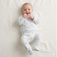 J13803: Baby Boys Stork Ribbed AOP Top & Footed Pant Outfit (0-6 Months)