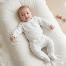 J13811: Baby Unisex Clouds Ribbed AOP Top & Footed Pant Outfit (0-6 Months)