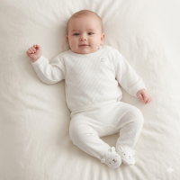 J13812: Baby Unisex Stork Ribbed Top & Footed Pant Outfit (0-6 Months)