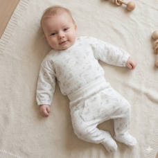 J13815: Baby Unisex Seals Ribbed AOP Top & Footed Pant Outfit (0-6 Months)