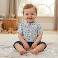 J33820: Baby Boys AOP Shirt & Short Outfit  (1-2 Years)