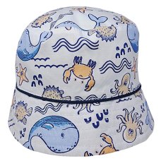 0399: Baby Boys SEA LIFE PRINT REVERSIBLE BUCKET Hat (6-18 Months)