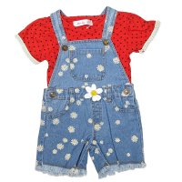 LL01: Girls T-Shirt & Dungaree Outfit- Red/Denim (2-6 Years)