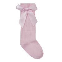 44B846: Baby Girls 1 Pair Cable Knee High Socks With Bow-Pink