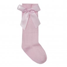 44B846: Baby Girls 1 Pair Cable Knee High Socks With Bow-Pink