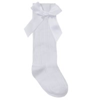 44B845: Baby Girls 1 Pair Cable Knee High Socks With Bow-White