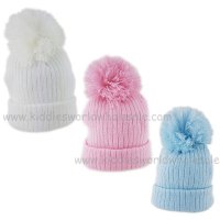 KIDS6125-1: Baby Rib Knit Pom Hat (NB-3 Months)