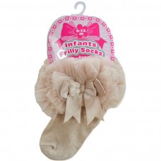 GS116-BE: Beige Plain Socks w/Organza Lace & Bow (6-18 Months)