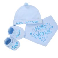 HBB254-B: Blue Bib, Hat & Bootee Set