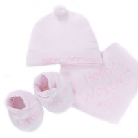 HBB254-P: Pink Bib, Hat & Bootee Set