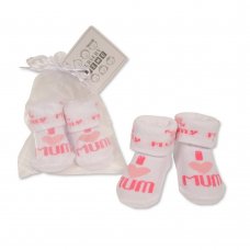 BW-6115-2210: Baby Girls Socks in Mesh Bag - I Love Mum